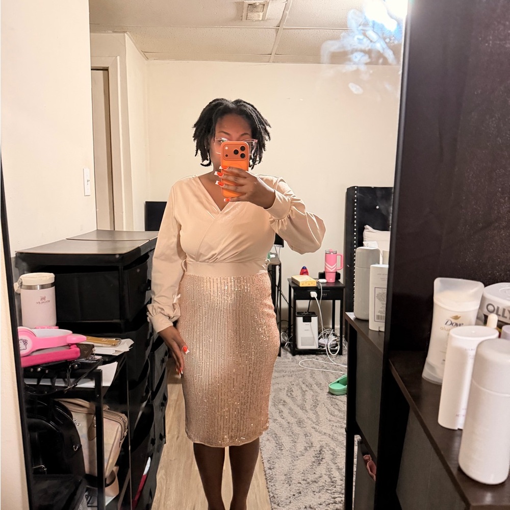 Grace Karin Champagne Sequin Pencil Dress